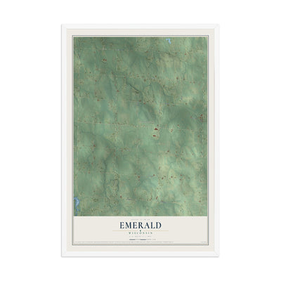 Map of Emerald, Wisconsin, 12 x 18 inch print in a white wood frame