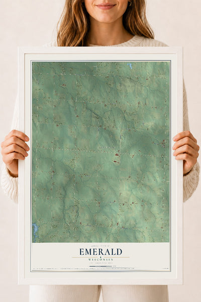 Map of Emerald, Wisconsin, 18 x 24 inch print in a white wood frame