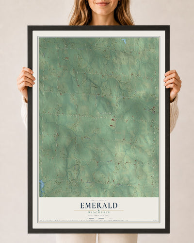 Map of Emerald, Wisconsin, 24 x 36 inch print in a black wood frame