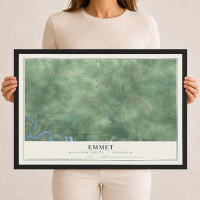 Map of Emmet, Marathon County, Wisconsin, 12 x 18 inch print in a black wood frame