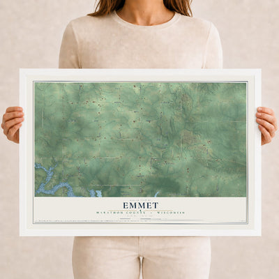 Map of Emmet, Marathon County, Wisconsin, 12 x 18 inch print in a white wood frame