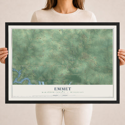 Map of Emmet, Marathon County, Wisconsin, 18 x 24 inch print in a black wood frame