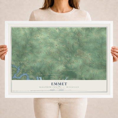 Map of Emmet, Marathon County, Wisconsin, 18 x 24 inch print in a white wood frame