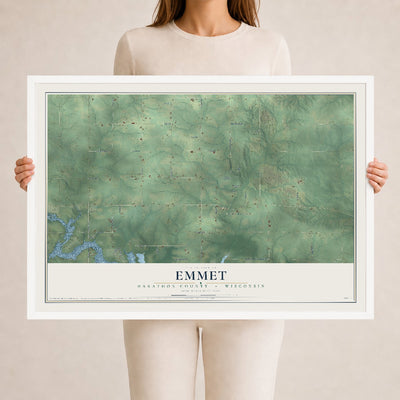Map of Emmet, Marathon County, Wisconsin, 24 x 36 inch print in a white wood frame