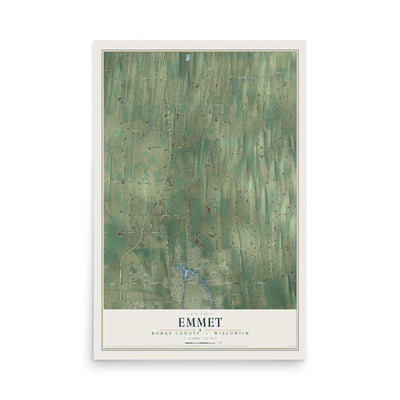 Map of Emmet, Dodge County, Wisconsin, 12 x 18 inch unframed archival matte print