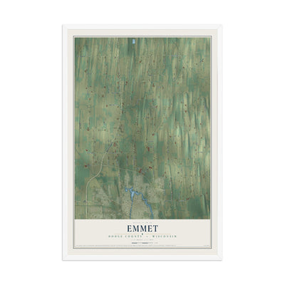 Map of Emmet, Dodge County, Wisconsin, 12 x 18 inch print in a white wood frame
