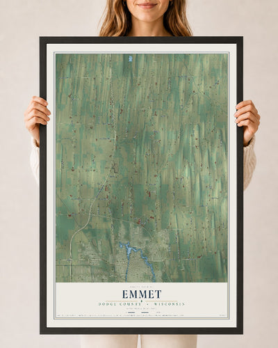 Map of Emmet, Dodge County, Wisconsin, 24 x 36 inch print in a black wood frame