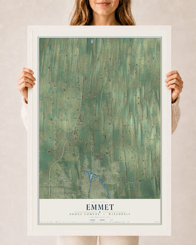 Map of Emmet, Dodge County, Wisconsin, 24 x 36 inch print in a white wood frame