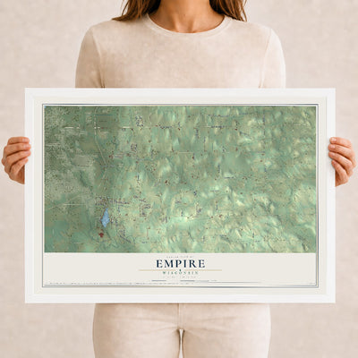 Map of Empire, Wisconsin, 12 x 18 inch print in a white wood frame
