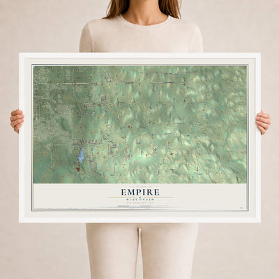 Map of Empire, Wisconsin, 24 x 36 inch print in a white wood frame