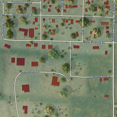 Close-up of the map of Endeavor, Wisconsin print showing street and building detail