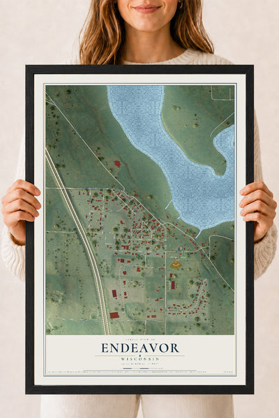 Map of Endeavor, Wisconsin, 18 x 24 inch print in a black wood frame