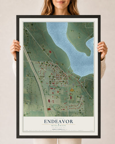 Map of Endeavor, Wisconsin, 24 x 36 inch print in a black wood frame