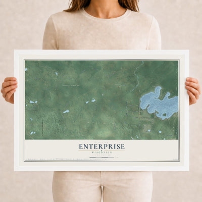 Map of Enterprise, Wisconsin, 12 x 18 inch print in a white wood frame