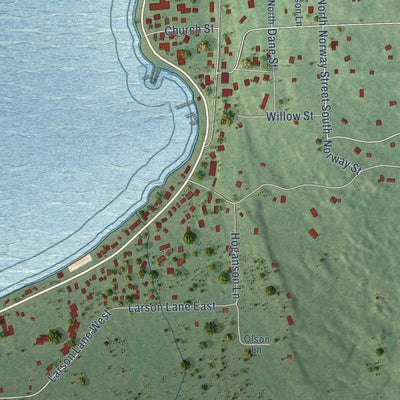 Close-up of the map of Ephraim, Wisconsin print showing street and building detail