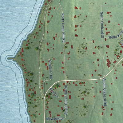 Second close-up of the map of Ephraim, Wisconsin print showing more streets and buildings