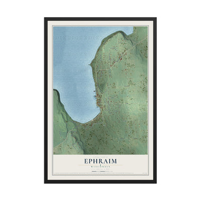 Map of Ephraim, Wisconsin, 12 x 18 inch print in a black wood frame