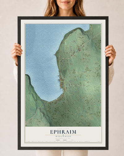 Map of Ephraim, Wisconsin, 24 x 36 inch print in a black wood frame