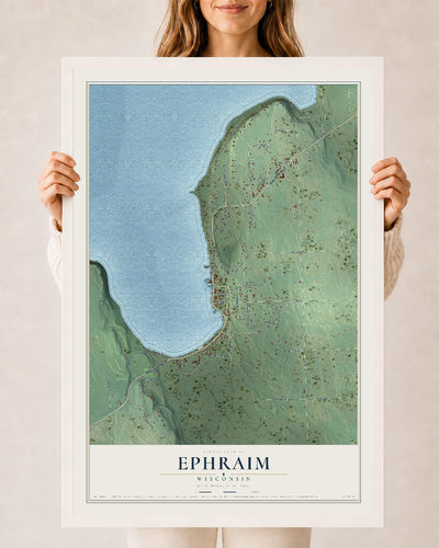 Map of Ephraim, Wisconsin, 24 x 36 inch print in a white wood frame