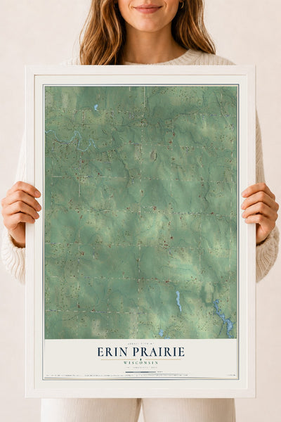 Map of Erin Prairie, Wisconsin, 18 x 24 inch print in a white wood frame