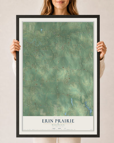 Map of Erin Prairie, Wisconsin, 24 x 36 inch print in a black wood frame