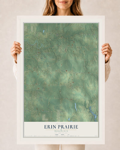 Map of Erin Prairie, Wisconsin, 24 x 36 inch print in a white wood frame