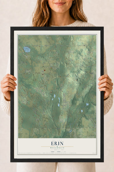 Map of Erin, Wisconsin, 18 x 24 inch print in a black wood frame