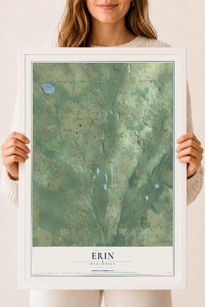 Map of Erin, Wisconsin, 18 x 24 inch print in a white wood frame