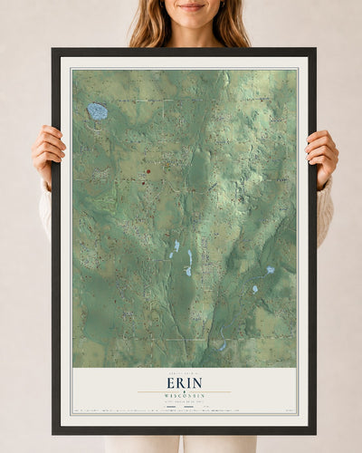 Map of Erin, Wisconsin, 24 x 36 inch print in a black wood frame