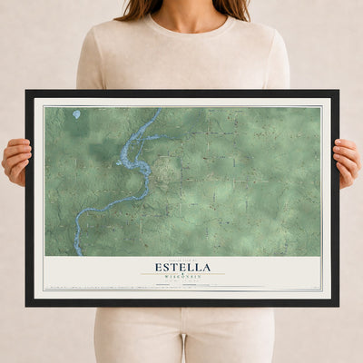 Map of Estella, Wisconsin, 12 x 18 inch print in a black wood frame