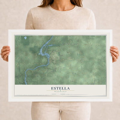 Map of Estella, Wisconsin, 12 x 18 inch print in a white wood frame