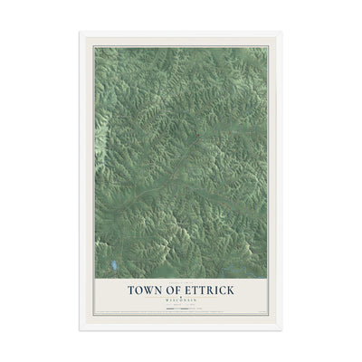 Map of the Town of Ettrick, Wisconsin, 12 x 18 inch print in a white wood frame
