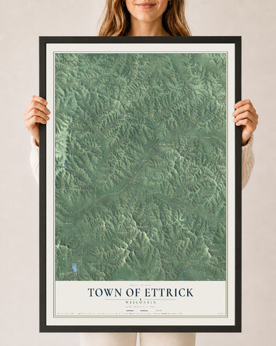 Map of the Town of Ettrick, Wisconsin, 24 x 36 inch print in a black wood frame