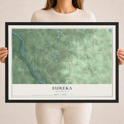Map of Eureka, Wisconsin, 18 x 24 inch print in a black wood frame