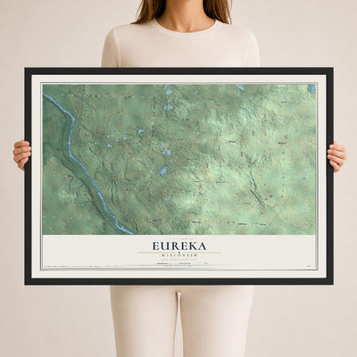 Map of Eureka, Wisconsin, 24 x 36 inch print in a black wood frame