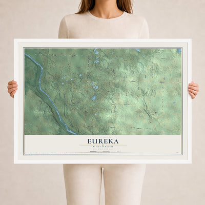 Map of Eureka, Wisconsin, 24 x 36 inch print in a white wood frame