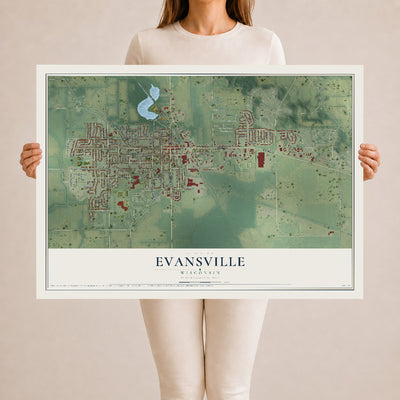 Map of Evansville, Wisconsin, 24 x 36 inch unframed archival matte print