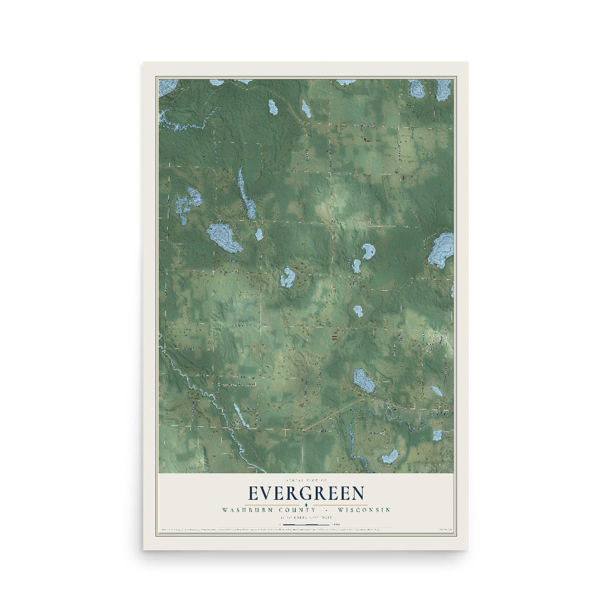Map of Evergreen, Washburn County, Wisconsin, 12 x 18 inch unframed archival matte print