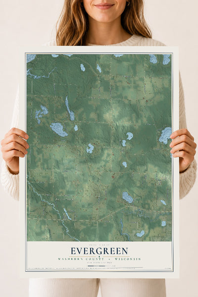 Map of Evergreen, Washburn County, Wisconsin, 18 x 24 inch unframed archival matte print