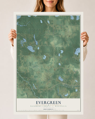 Map of Evergreen, Washburn County, Wisconsin, 24 x 36 inch unframed archival matte print