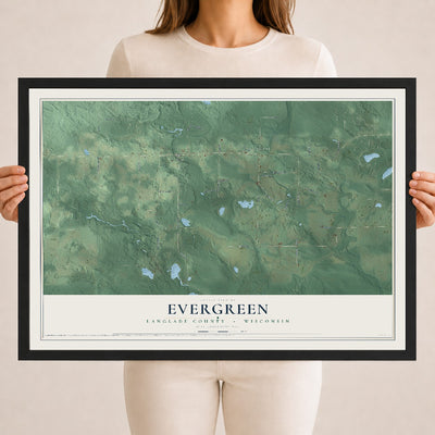 Map of Evergreen, Langlade County, Wisconsin, 18 x 24 inch print in a black wood frame