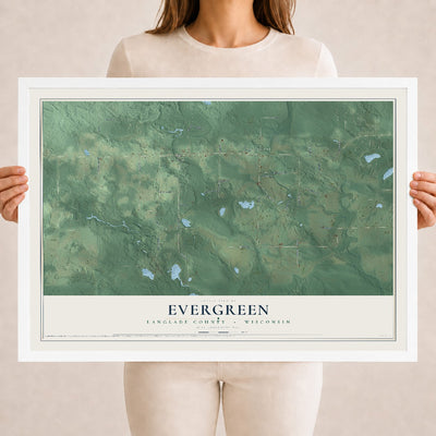 Map of Evergreen, Langlade County, Wisconsin, 18 x 24 inch print in a white wood frame