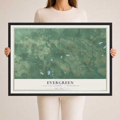 Map of Evergreen, Langlade County, Wisconsin, 24 x 36 inch print in a black wood frame