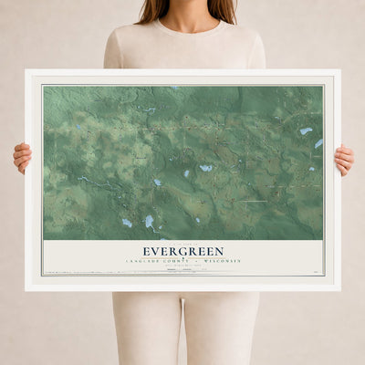 Map of Evergreen, Langlade County, Wisconsin, 24 x 36 inch print in a white wood frame