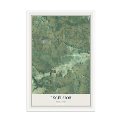 Map of Excelsior, Wisconsin, 12 x 18 inch print in a white wood frame