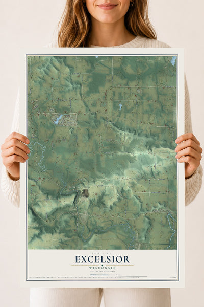 Map of Excelsior, Wisconsin, 18 x 24 inch unframed archival matte print