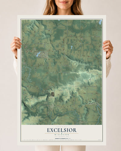 Map of Excelsior, Wisconsin, 24 x 36 inch unframed archival matte print