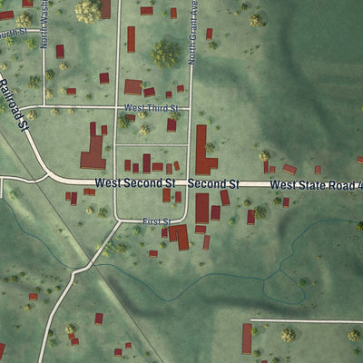 Close-up of the map of Exeland, Wisconsin print showing street and building detail