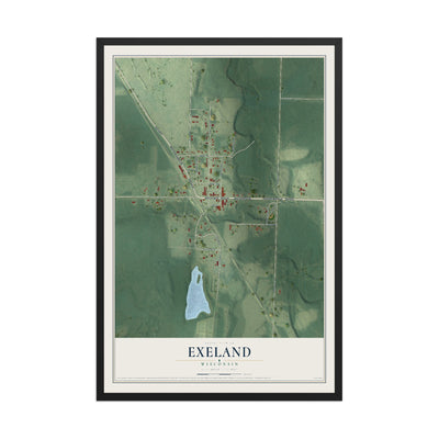 Map of Exeland, Wisconsin, 12 x 18 inch print in a black wood frame