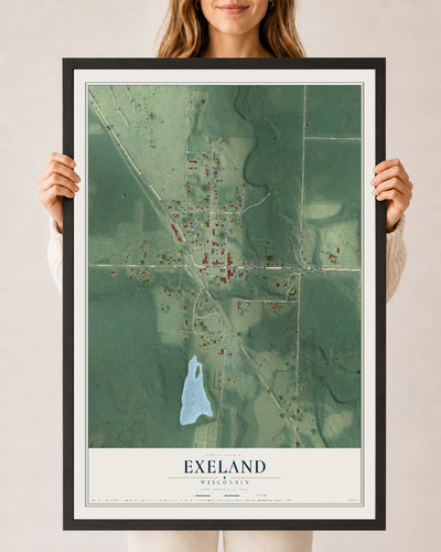 Map of Exeland, Wisconsin, 24 x 36 inch print in a black wood frame